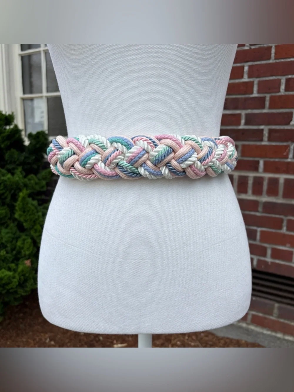 Vintage 80s Pastel Braided Rope Elastic Belt